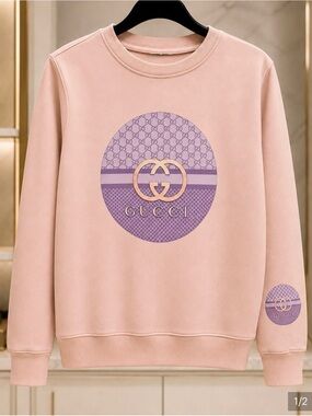 Pink Crewneck Sweatshirt with Lavender Logo Medallion